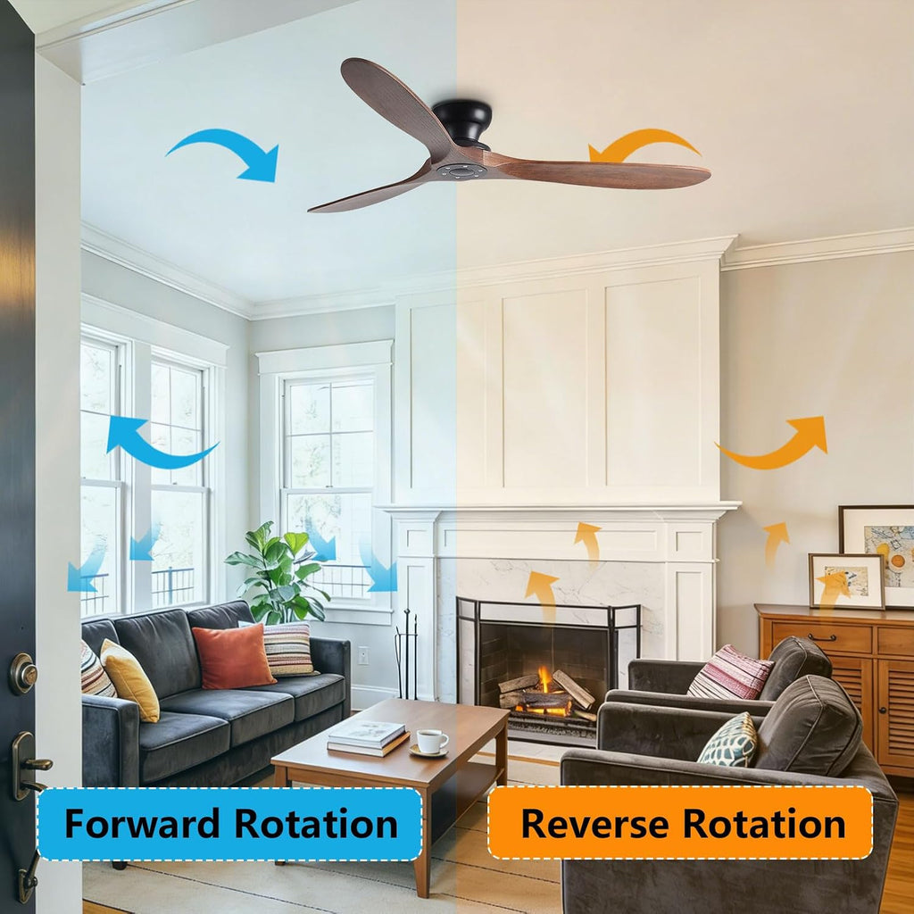 42 Inch Flush Mount Ceiling Fan No Light with Remote, Black and Walnut - Low Profile Modern Wood Blades, 6-Speed Reversible, Quiet A101-B0GGR2K5MM
