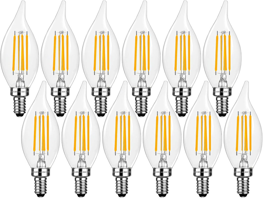 E12 Candelabra LED Light Bulbs Dimmable 60 Watt Equivalent, CA11 6W 2700K Soft Warm White Chandelier Candle Bulb