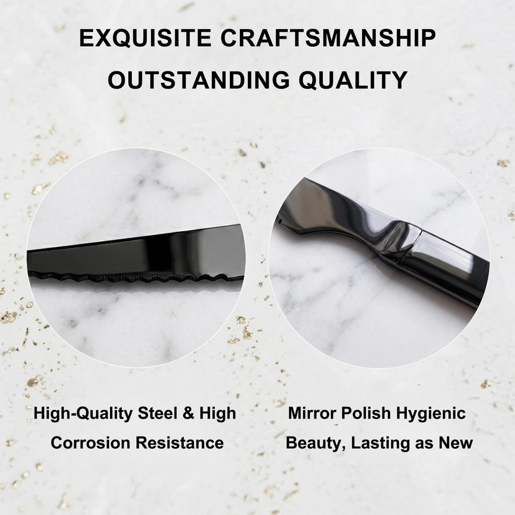 Black steak knives Ultra-Sharp Cutlery Set, Dinner Knives 6-Piece Stainless Steel kitchen Serrated Best chef Knife.