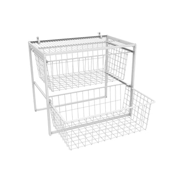 Wire Basket 2 Drawer Organizer Unit with Shelf for Pantry, Closet, Clothes, Linens, Sturdy Steel, Easy Assembly, White