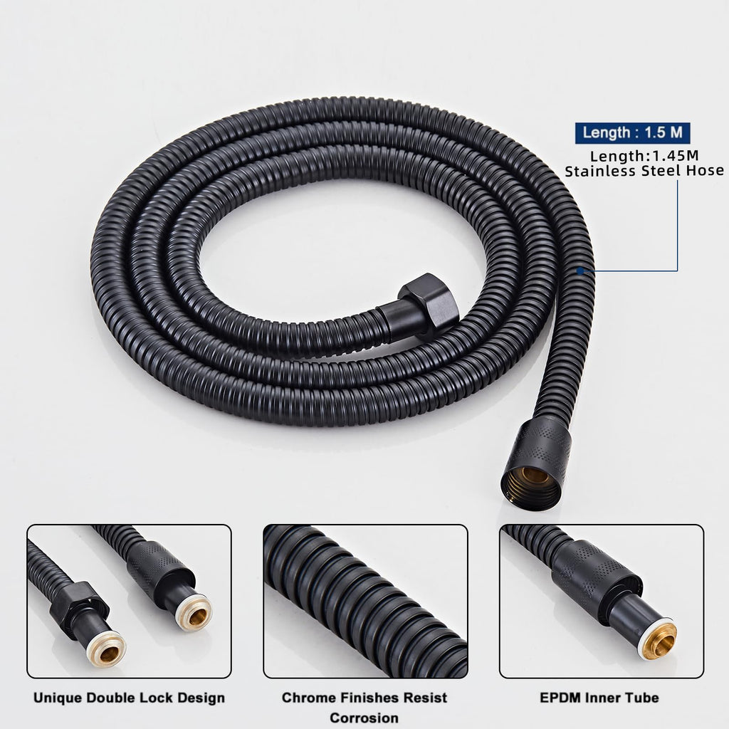Handheld Shower Head,High Pressure Black Shower Head,Water Saving Detachable Shower Wand with Solid Brass Body and 5