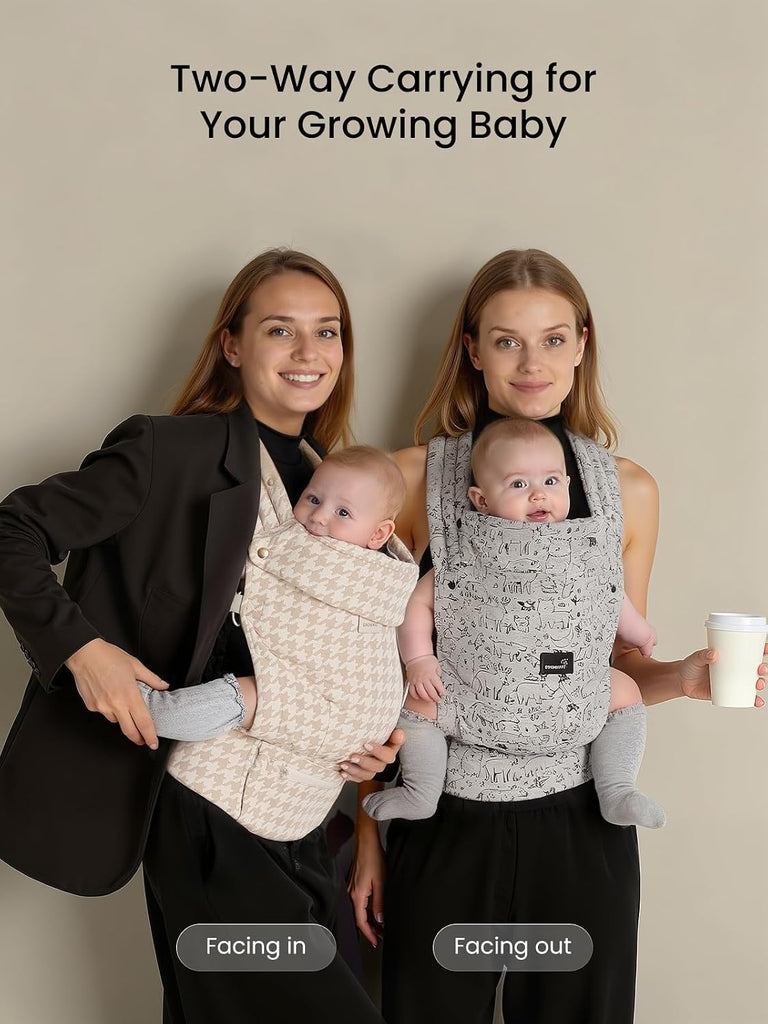 Baby Carrier, Infant 7-44 lbs, with Head Support, Beige Houndstooth