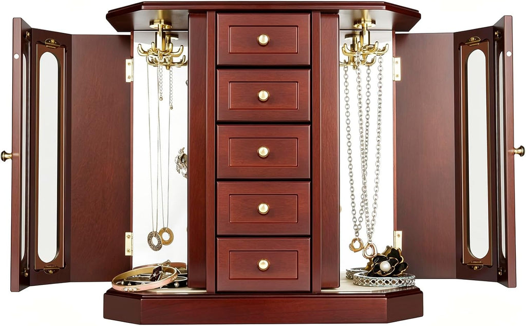 Vintage Jewelry Armoire with Mirror Brown - Set of 5