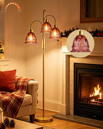 Glass Floor Lamp 70" Dimmable 3-Light Gold Tall Floor Lamp with Red Shade