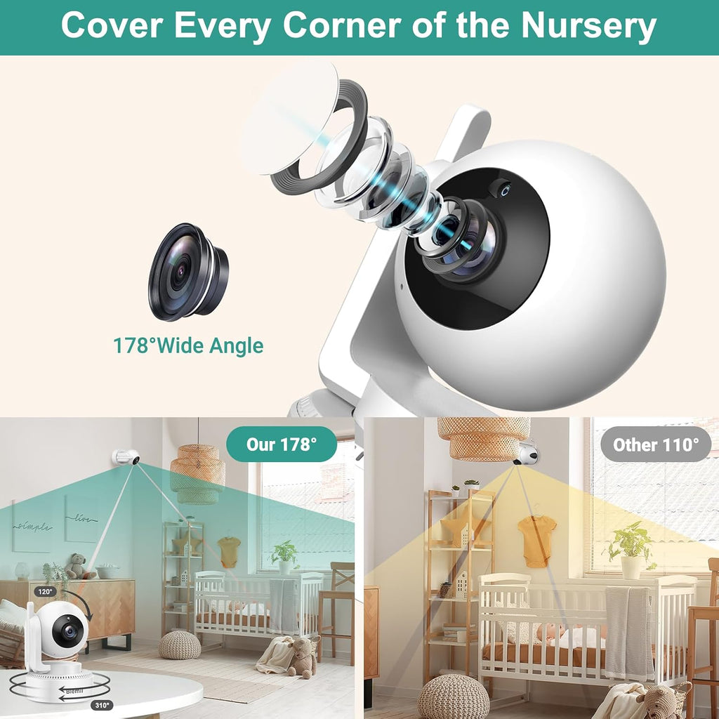 6" Split Screen Video Baby Monitor with 2 Cameras, 4000mAh Battery