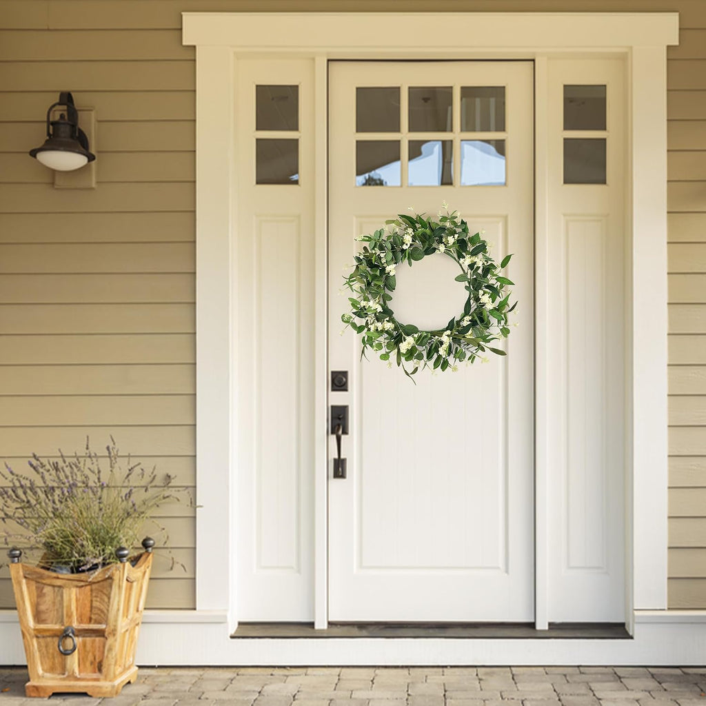 20" Artificial Eucalyptus Wreath for Front Door - All Seasons Greenery Wreath with Berries, Rustic Farmhouse Hanging
