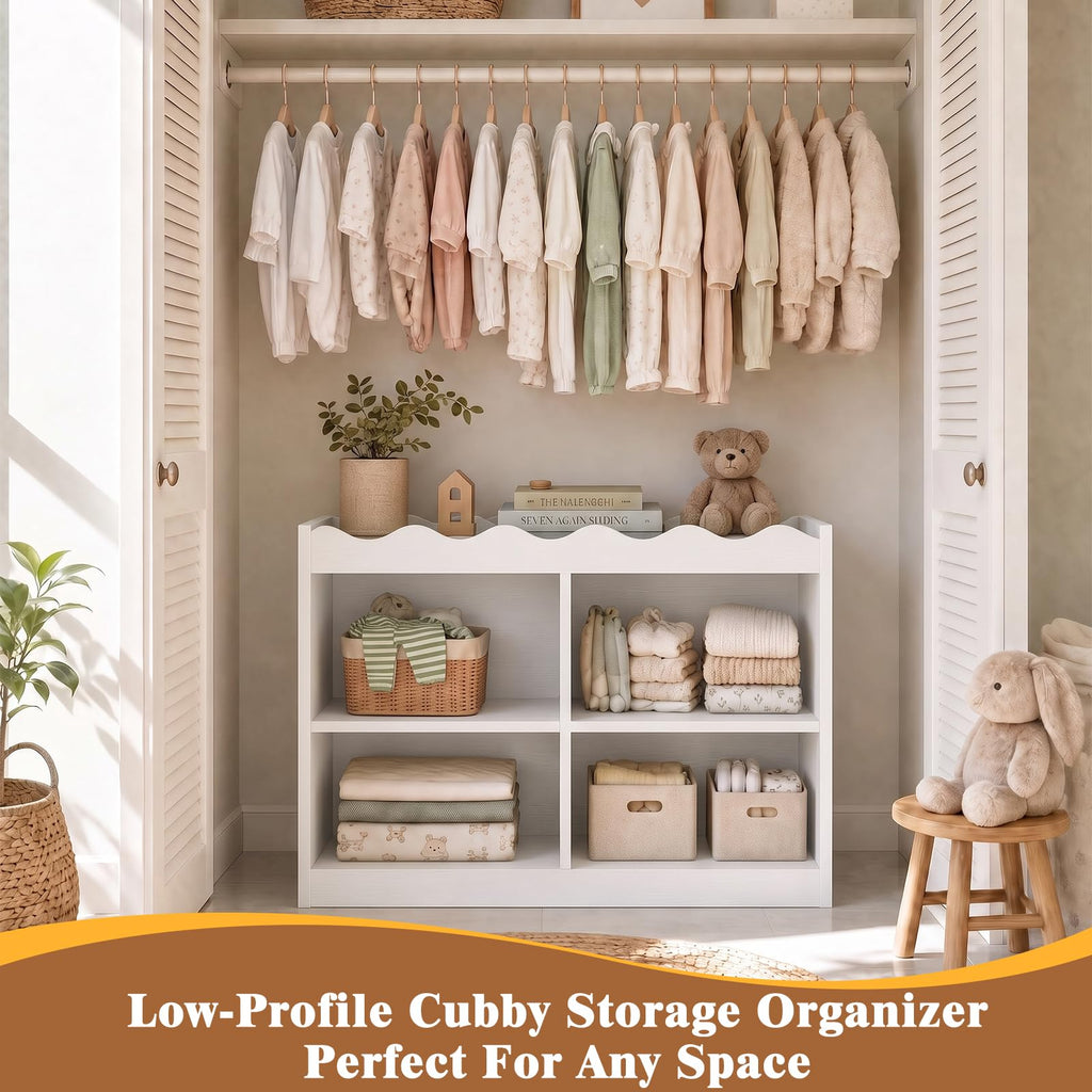 Scalloped 4 Cube Storage Organizer, 3-Tier Short Cube Bookshelf 32"