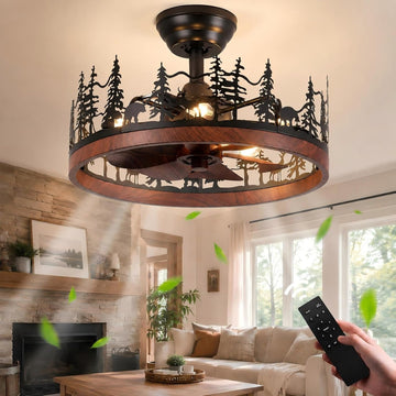 21 Inch Farmhouse Rustic Ceiling Fan with Light and Remote