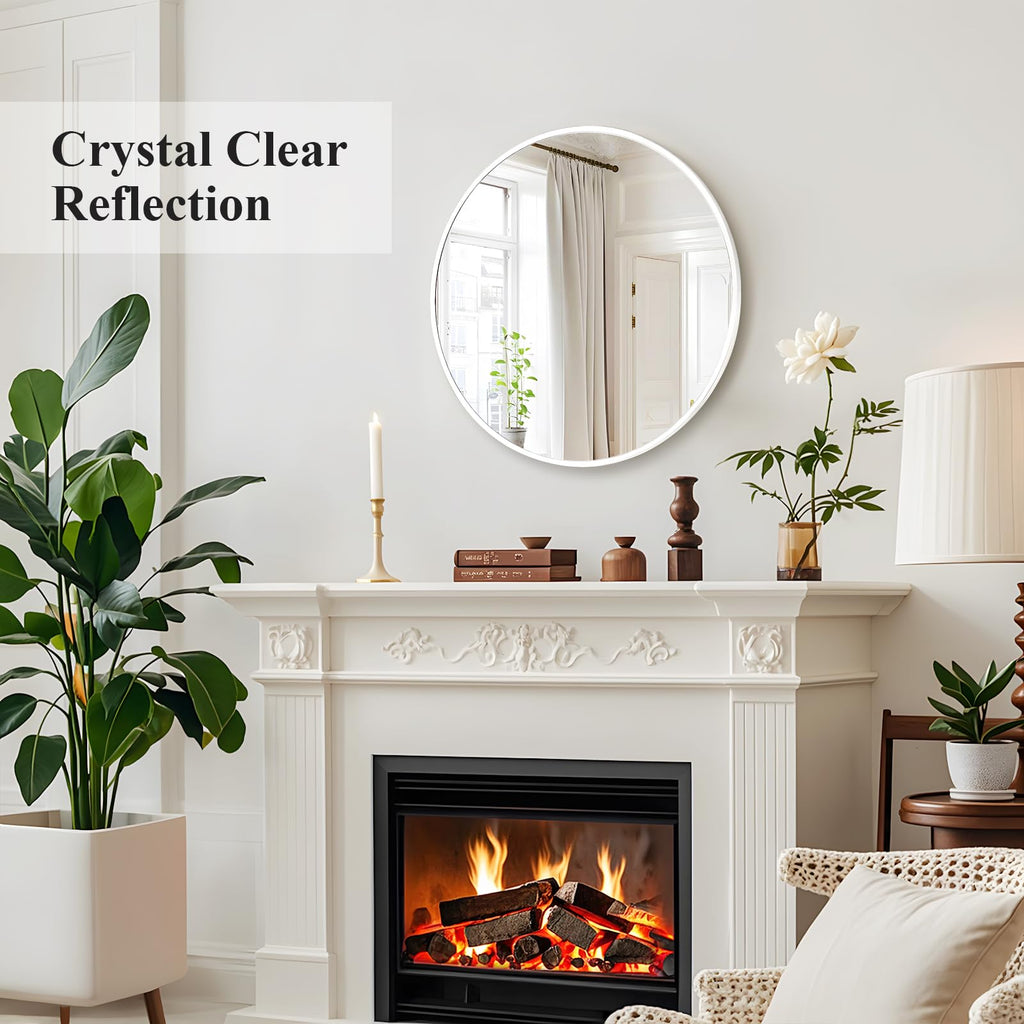 White Round Mirror 18 Inch, Wall Circle Mirror, Matte Framed
