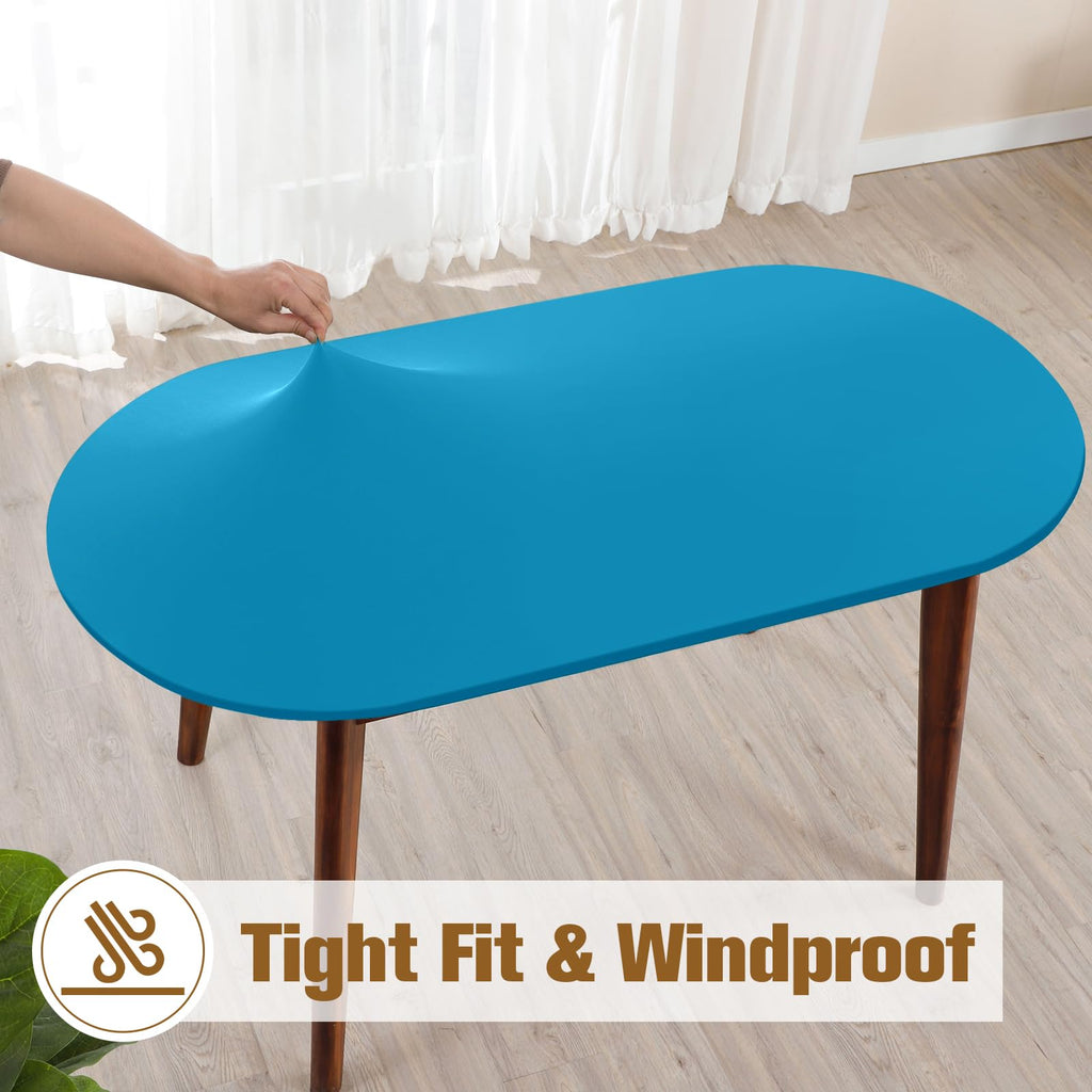 Fitted Oval 48x68 Inch Tablecloth, Elastic Table Cloth Teal