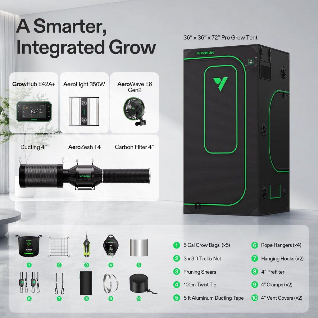 3x3 Pro Grow Tent Kit w/Aerolight 350W E42A+ Smart Control System