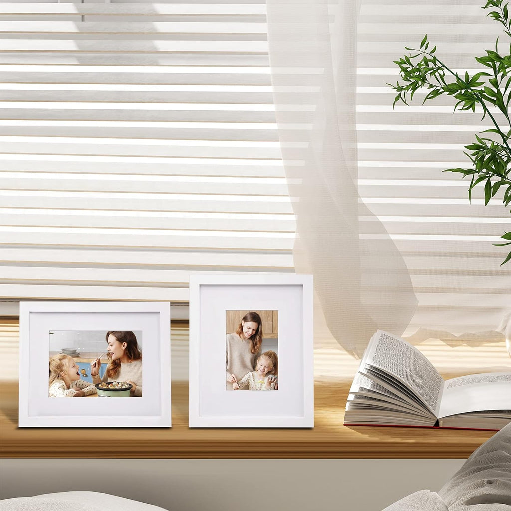 8x10 Picture Frames Set of 4, Made of Solid Wood Covered by Plexiglass 4x6 and 5x7 with Mat or 8x10 without Mat, for