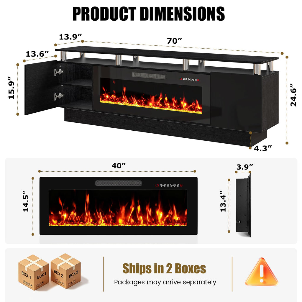 70" Modern Fireplace TV Stand with 40" Electric Fireplace