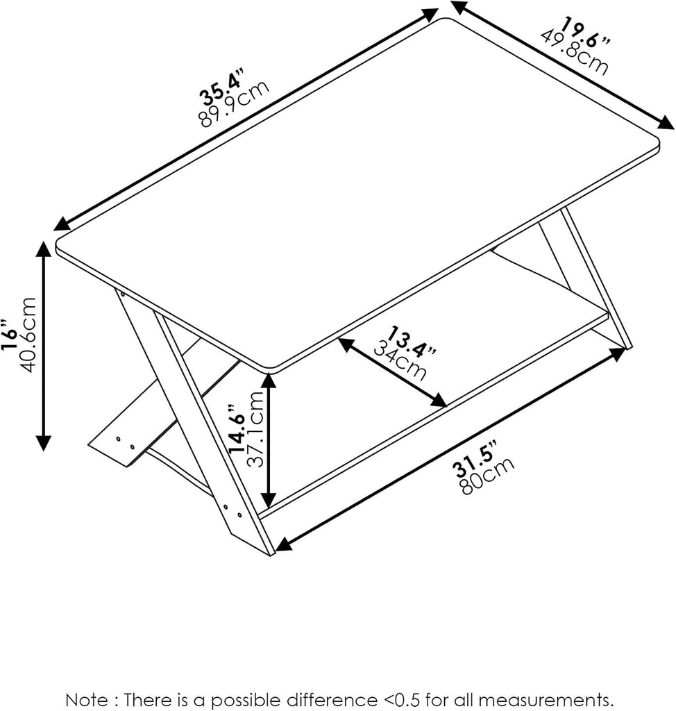 Modern Simplistic Criss-Crossed Coffee Table, 35.4 in x 19.6 in x 16 in, French Oak Grey