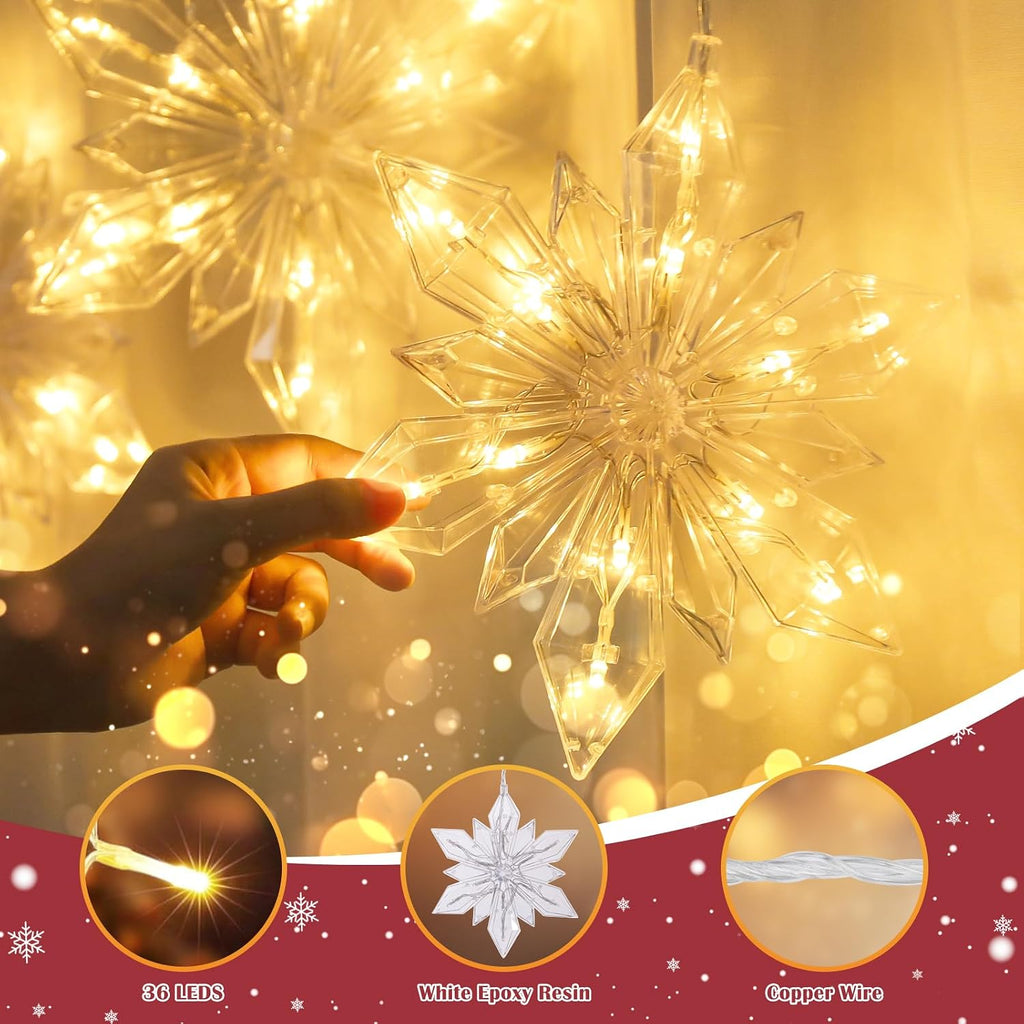 Christmas Snowflake Window Lights, 3Pack Diamond-Star Decor, 36 LEDs