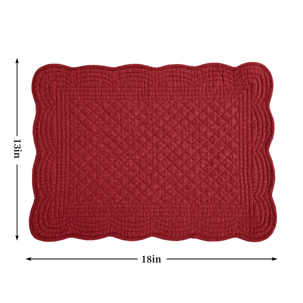 Quilted Placemats Set of 6 Washable-13x18 inches Rectangular Placemats Table-100% Cotton fabric cover and 100%
