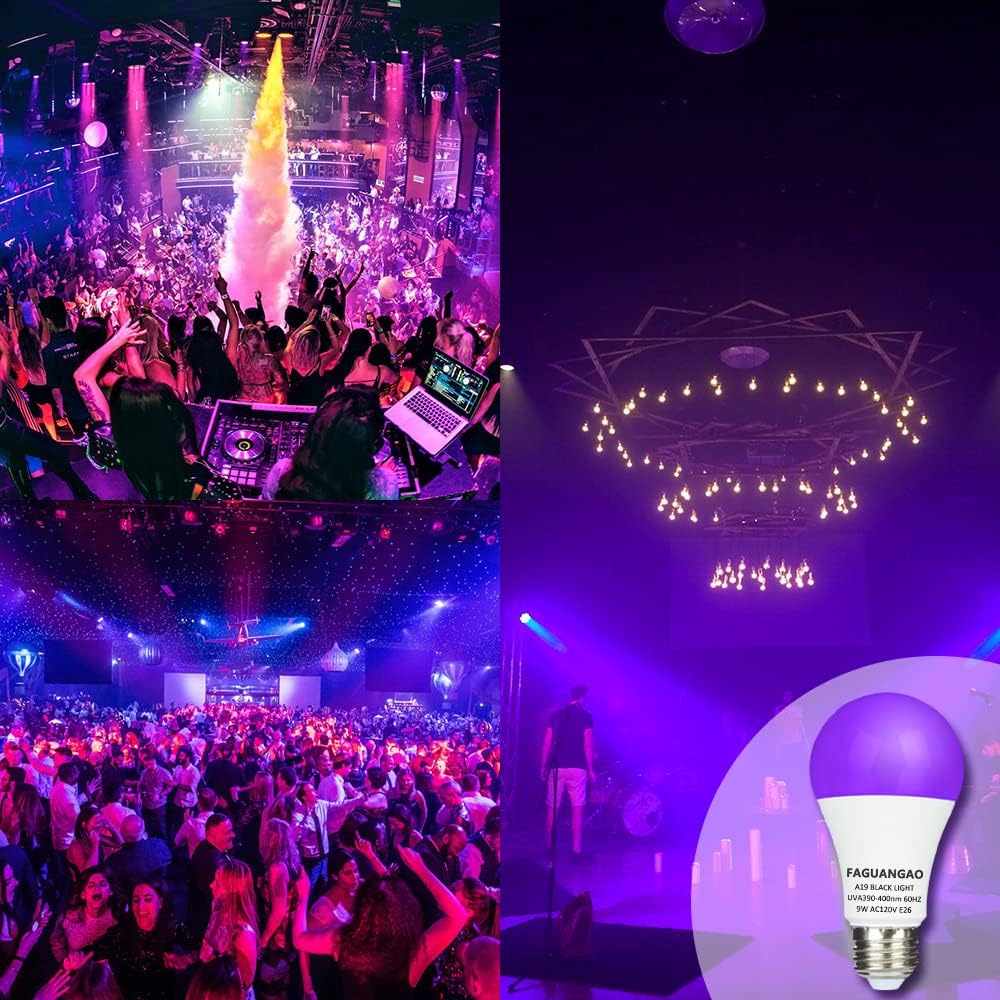 LED Black Light Bulb,9W A19 UV Bulb,120V E26 Medium Base,6 Pack