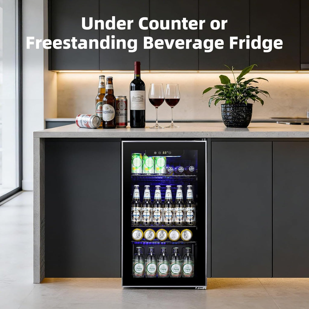 Beverage Refrigerator Cooler -120 Can Mini Fridge Glass Door for Soda Beer or Wi