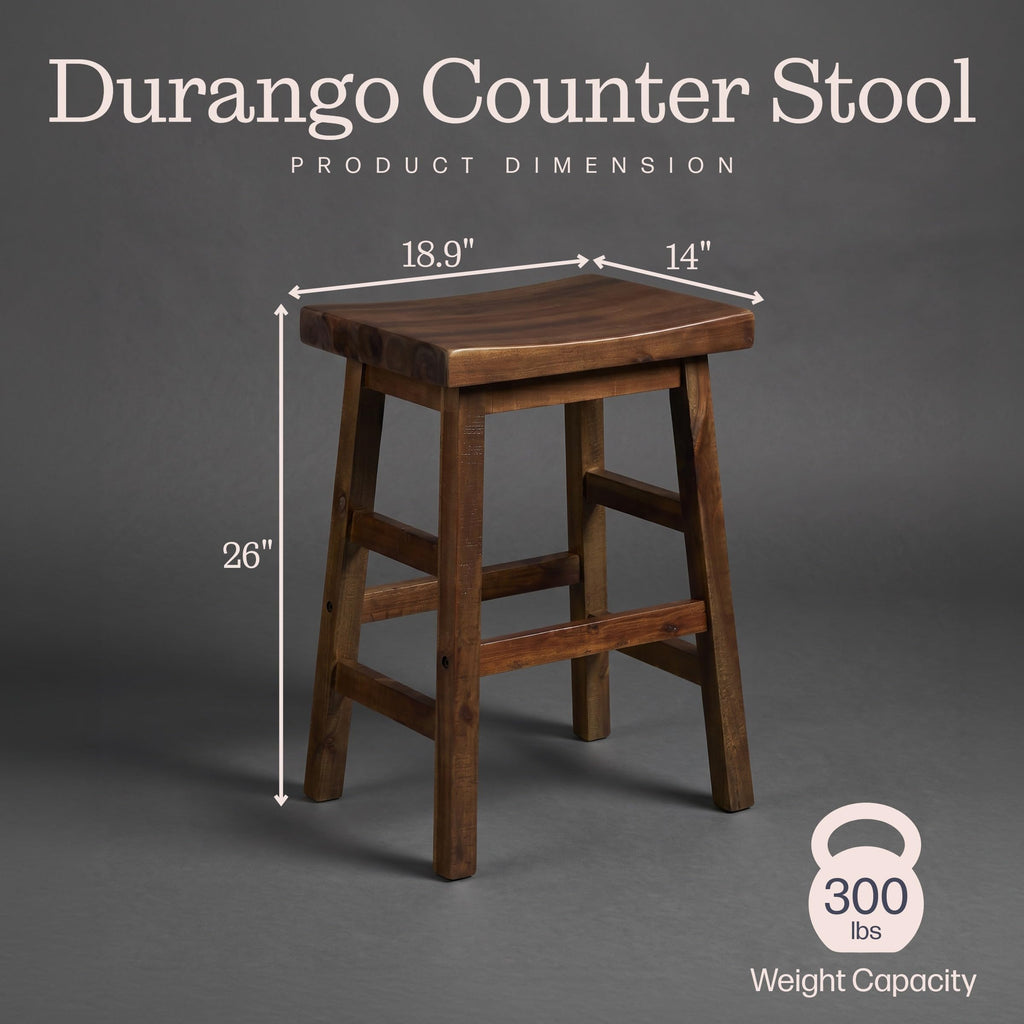 Durango Solid Wood Rustic Single Bar Stool, Natural, 26"