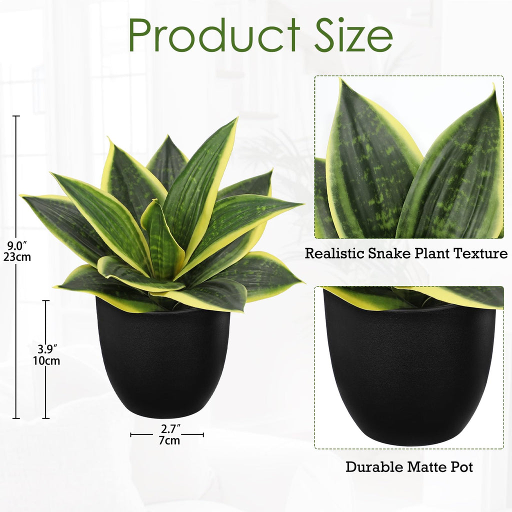 Artificial Snake Plants 9" Faux Agave Succulent Plant Potted in Black Pot Fake Sansevieria Aloe Tropical Plant for