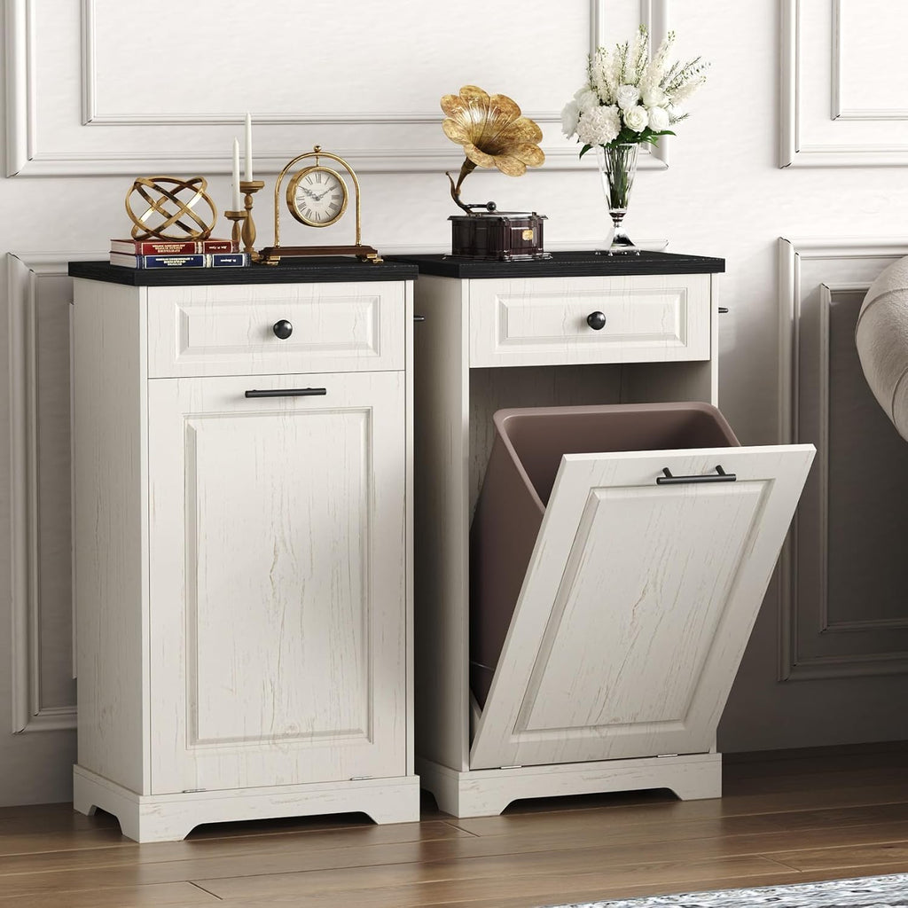 Trash Can Cabinet, 13 Gallon Tilt Out Trash Cabinet, Wooden Kitchen Garbage Can with Hideaway Drawer, Pet Proof Trash