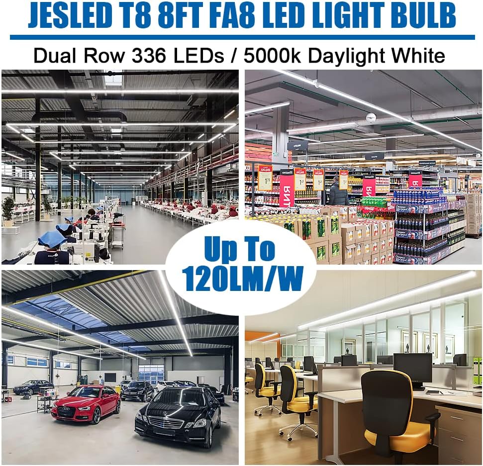 T8 T10 T12 8FT LED Bulbs, 50W (130W Equiv.), 6000LM 5000K Daylight
