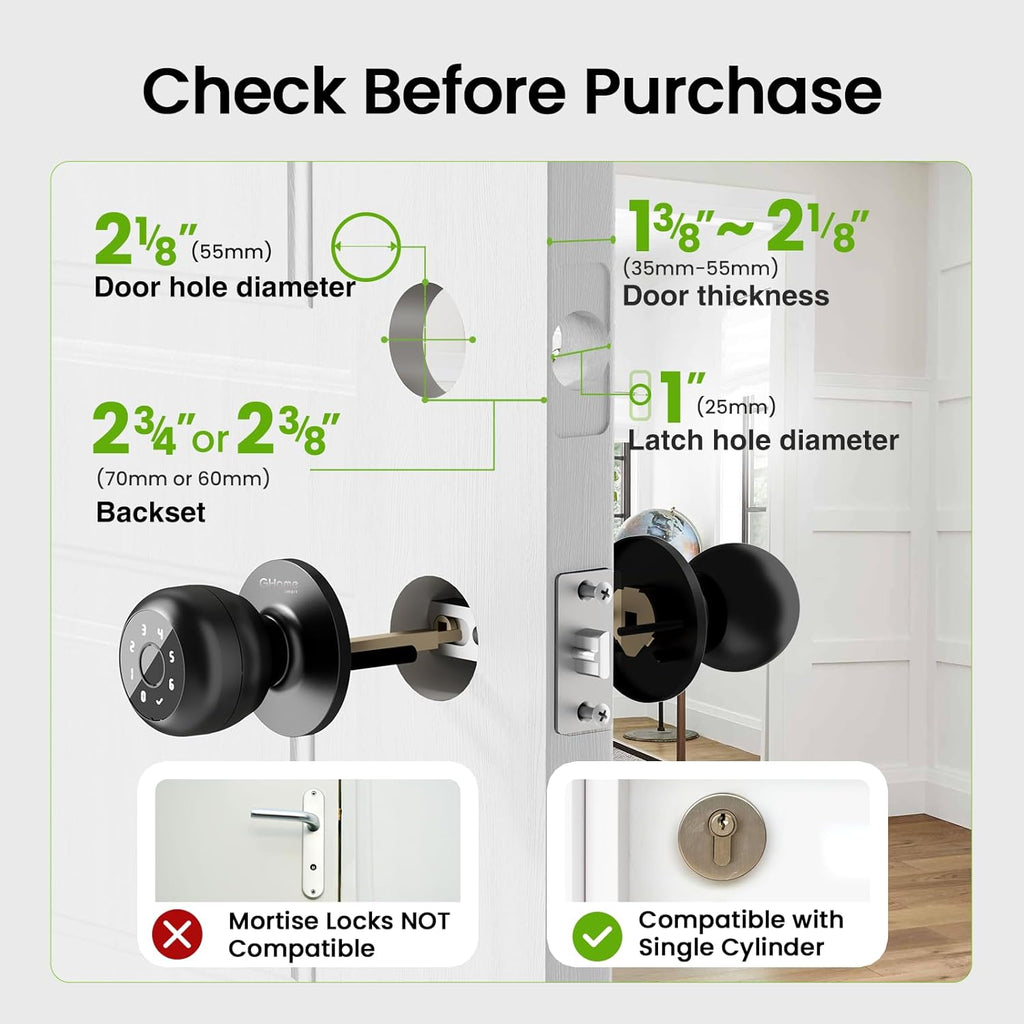 Fingerprint Door Lock, 4 in 1 Smart Fingerprint Door Knob with Keypad, App Control, Auto Lock, Biometric Door Knob