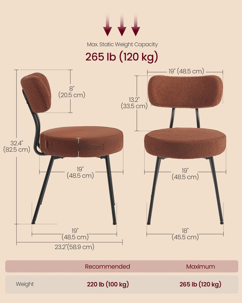 Boucle Set of 2, Upholstered Kitchen Chairs