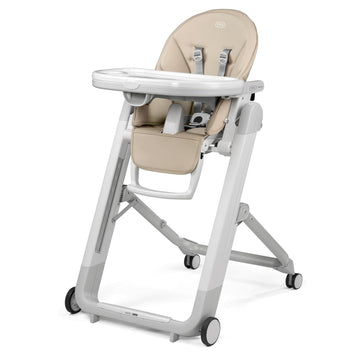 PEG Siesta, Grow with Baby Folding High Chair & Recliner, Astral | Height Adjustable, Quick Clean & Easy Push Wheels