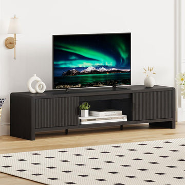 TV Stand for 75/65/55 Inch TVs, Mid Century Modern Entertainment Center with Storage, Wooden Television Media Console