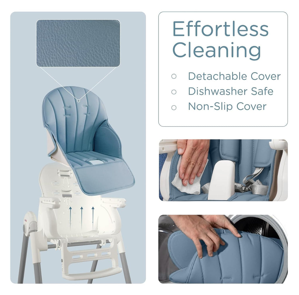 3-in-1 Foldable & Portable Baby High Chair with 2 Lockable Wheels(Blue) | 7 Height & 4 Recline Adjustable High Chairs