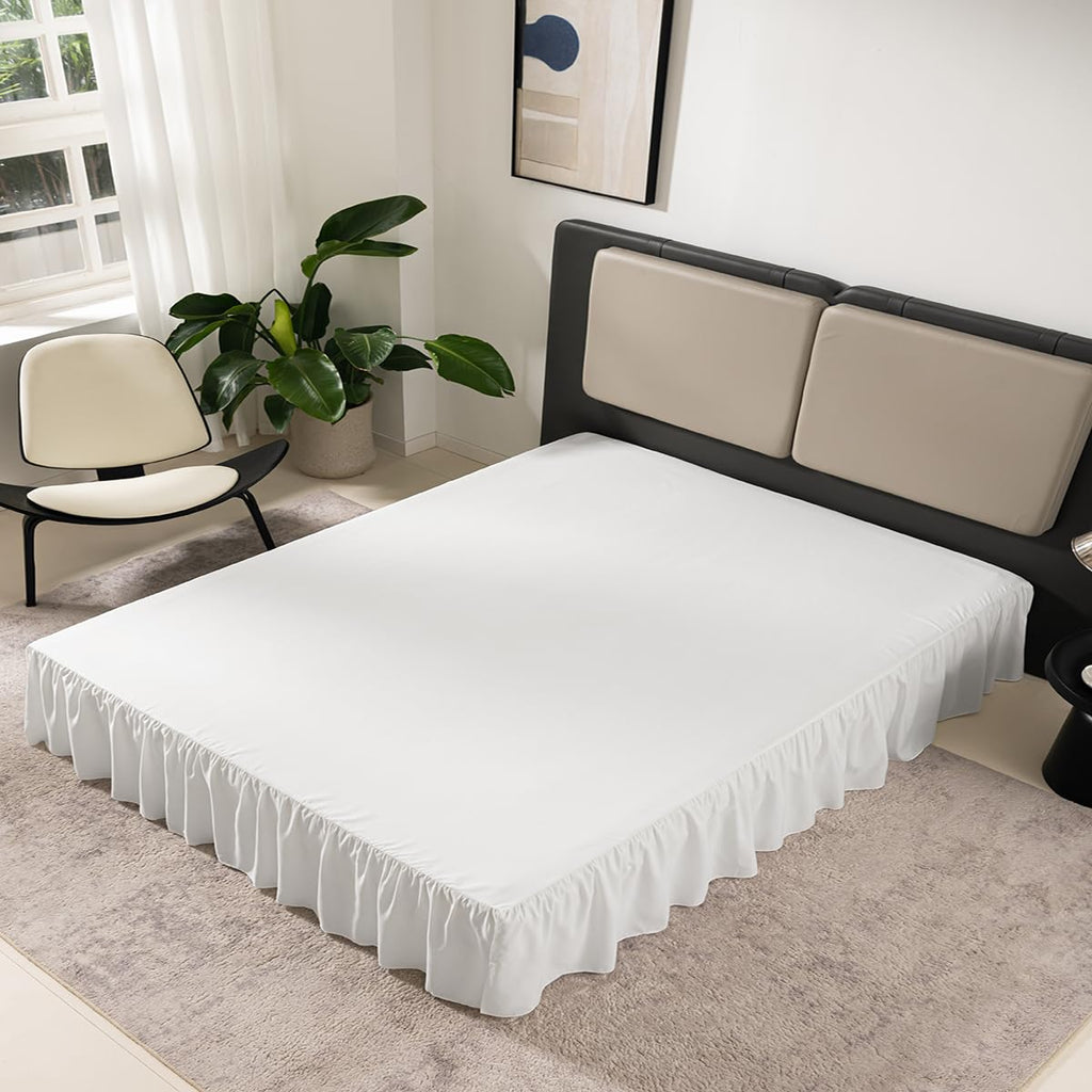 Bed Skirt King Size 12 Inch Drop Ruffled Bed Skirt with Split Corners