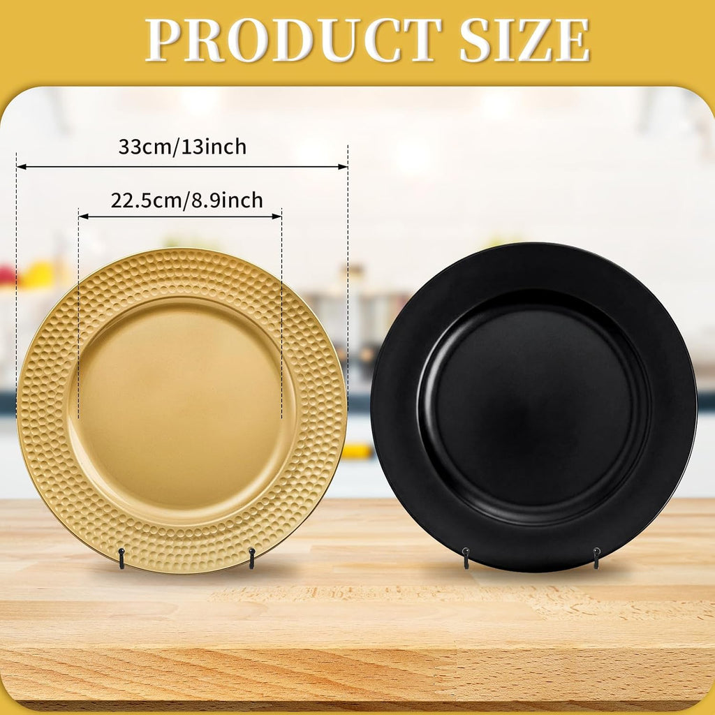 100 Pcs 13" Gold Charger Plates,Round Charger Plates with Hammered Rim,Premium Gold Chargers,Stylish Chargers for