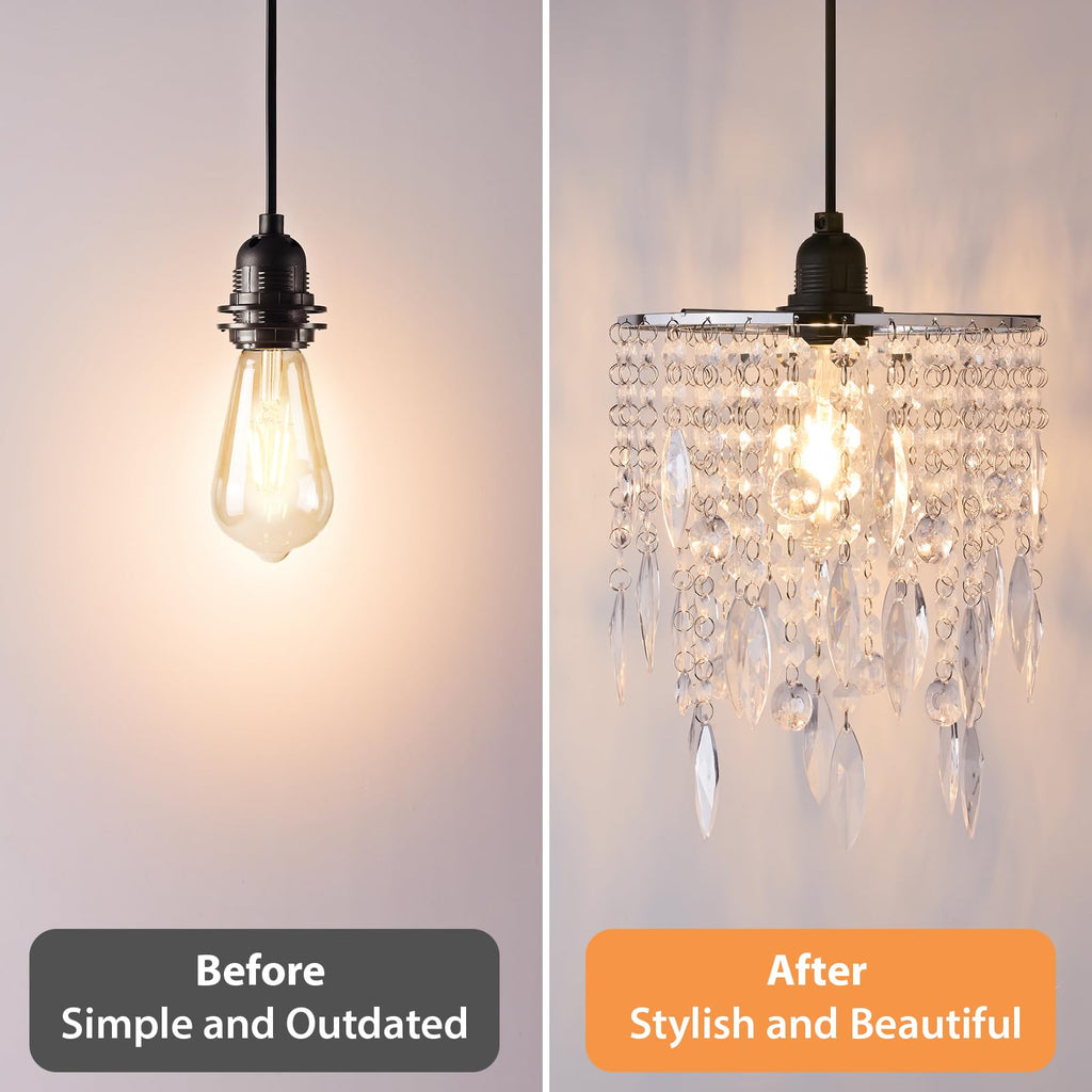 H11.81''X D8.66'' Chandelier Shades, Mini Crystal Shade, Acrylic Beaded Hanging Lampshade, Modern Pendant Light