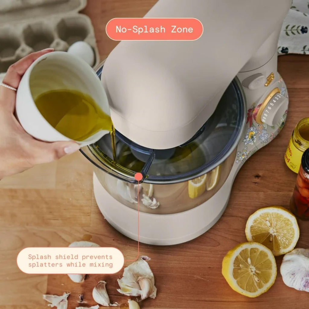 3.5 Quart Electric Stand Mixer with Flat Beater, Dough Hook, Balloon Whisk and Splash Guard (Porcini Flower)