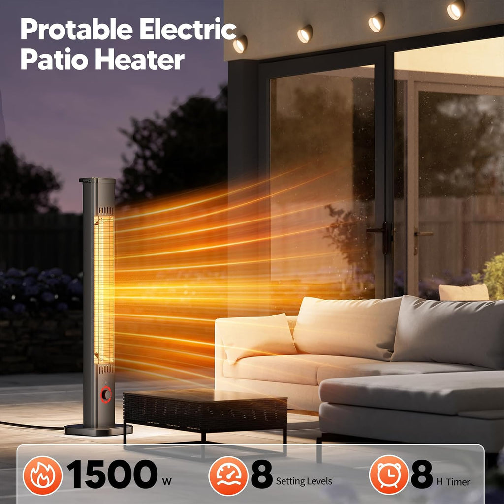 Outdoor Heater 1500W, 8H Timer, Waterproof, Infrared Electric Wall-Mounted Patio Heater, 8 Levels Heating for Garage