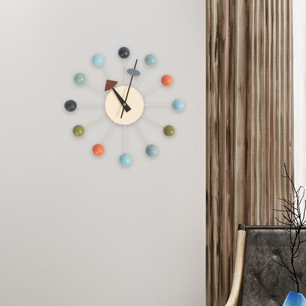 Inspired Nelson Style Round Ball Wood Wall Clock Decorative Wall Clock No Ticking Wall Hanging Clock Mid Century Home Decor Clocks