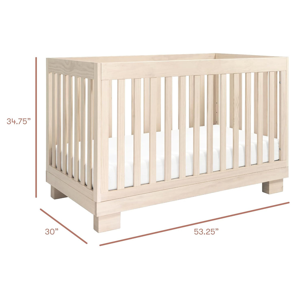 Modo 3-in-1 Convertible Baby Crib, Washed Natural | GREENGUARD Gold Certified, Wooden Crib Convertible to Toddler Bed