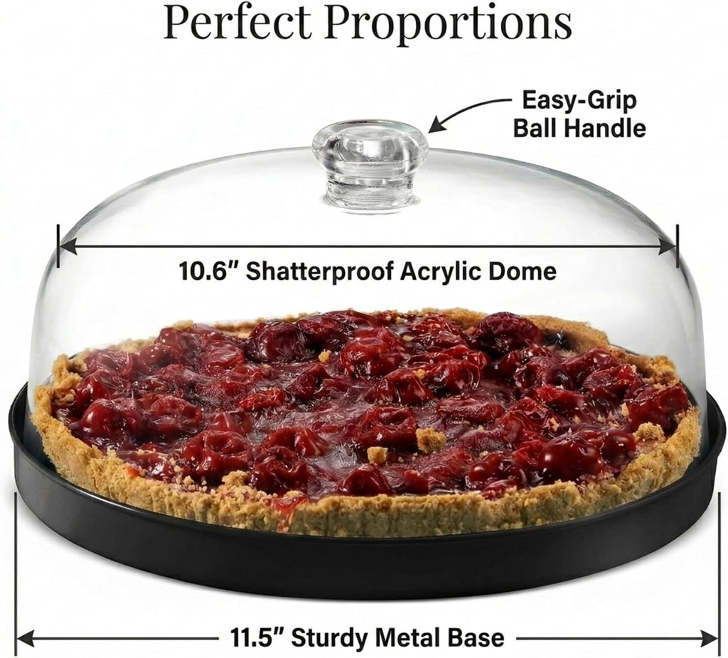 Cake Stand, Cake Plate Server with Dome, Metal Serving Tray and Shaterproof Acrylic Lid