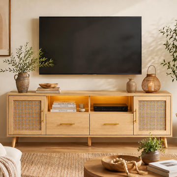 63" Rattan TV Stand for TVs Up to 70", Wood