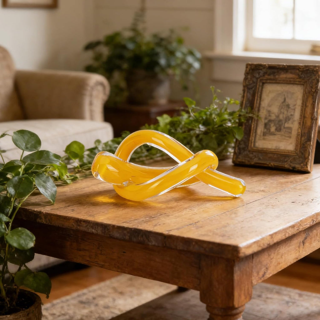 Hand Blown Glass Knot Art Sculpture, Blown Glass Art Decorative Object Decor, Single Hand-Blown Accent, Shelf