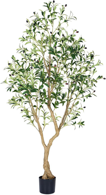 6FT Olive Trees Artificial,Tall Faux Olive Tree with Lifelike Branches and Realistic Olives, Lush and Elegant Fake