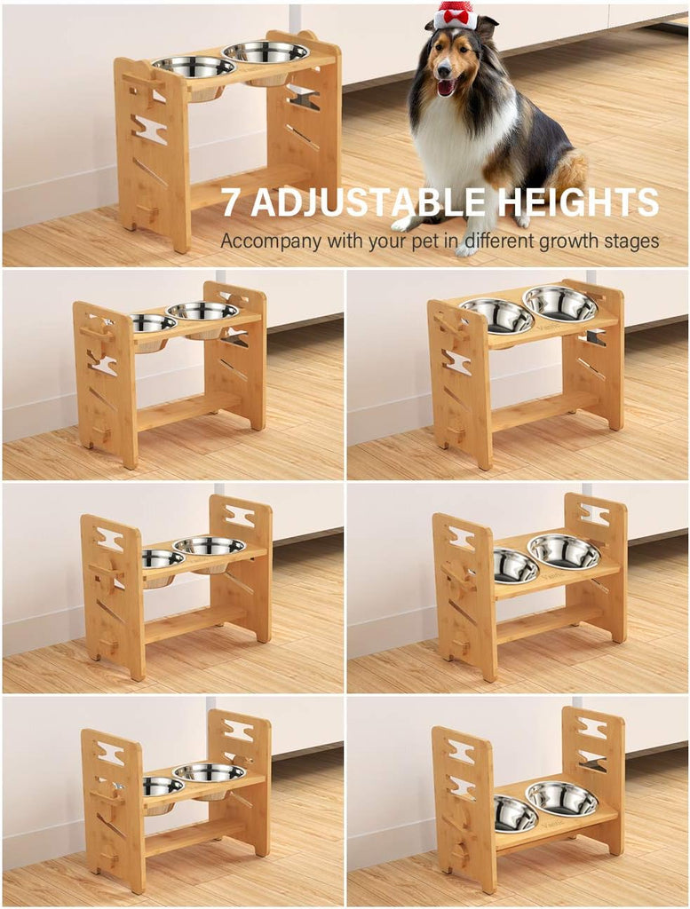 Elevated Dog Bowls, Raised Dog Bowl Stand Adjustable Medium, Natural