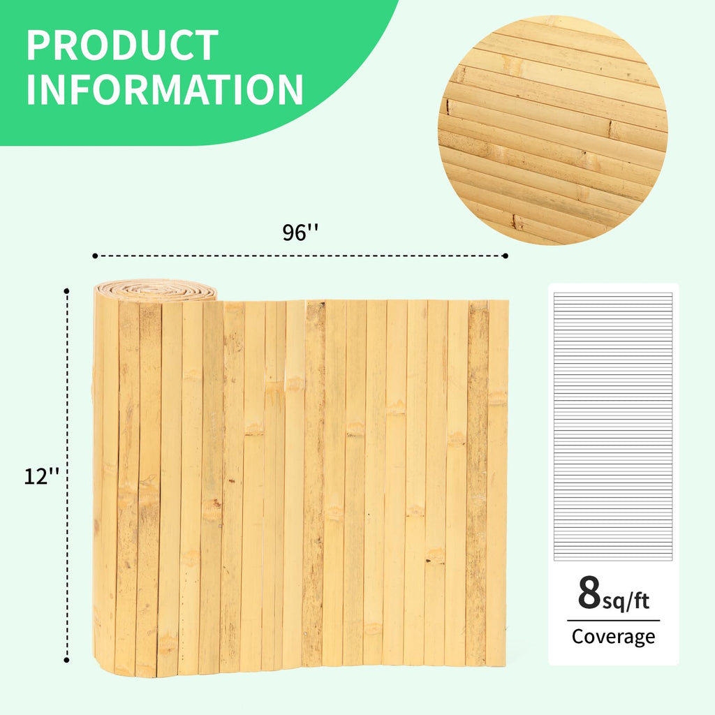Natural Bamboo Wall Panel, 12 x 96 Inch, Natural