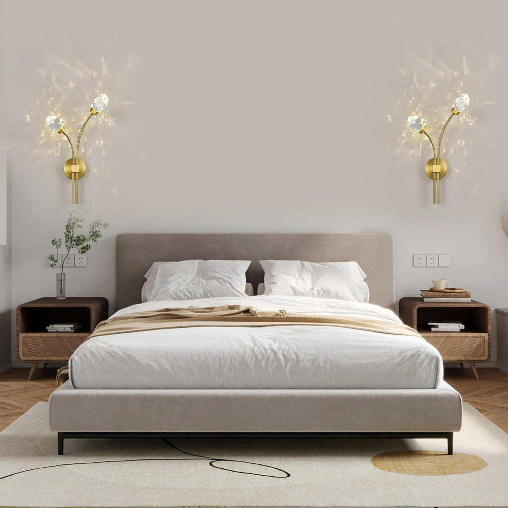 Modern Gold Wall Sconce Set of Two 4000K LED Wall Sconce Light Fixture Luxury Crystal Wall Light for Living Room