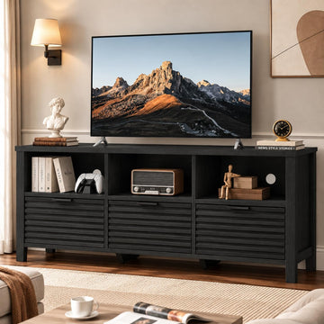 Black Modern TV Stand for 55-60 in TVs, Bedroom
