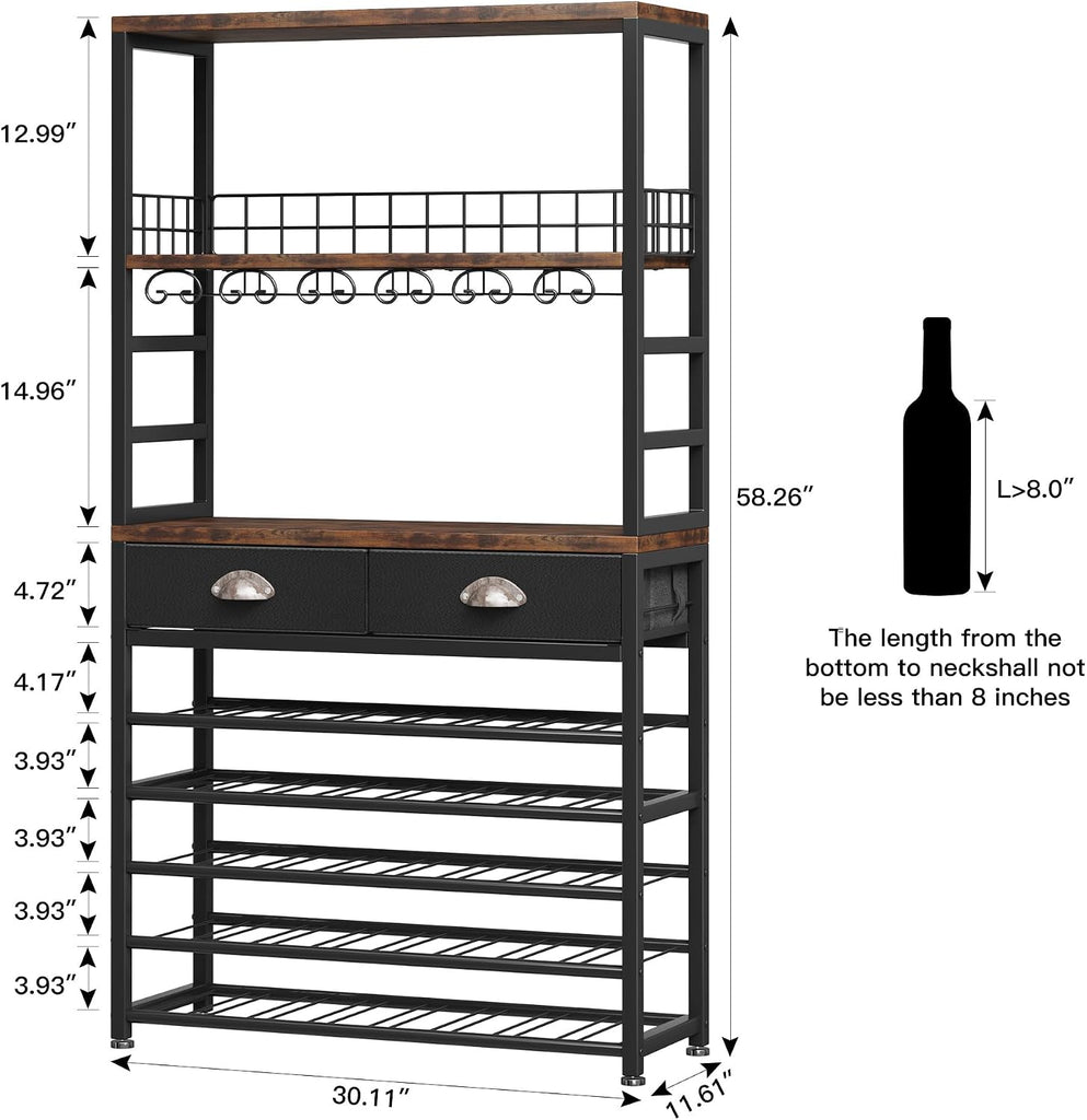 Wine Cabinet with Storage, Wine Rack Freestanding Floor, 6-Tier with Tabletop, Drawer and Wine Storage Bars