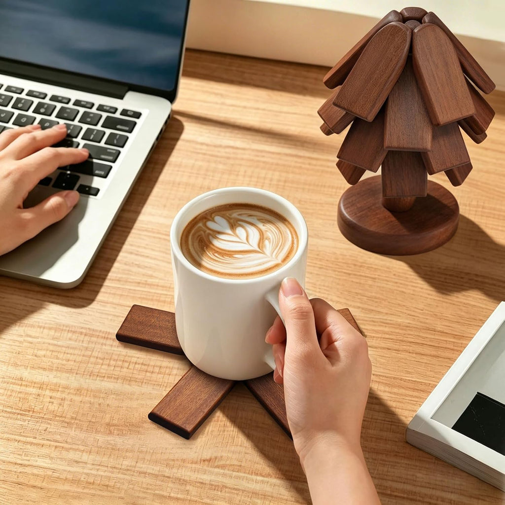 Square Wooden Trivet Set for Hot Dishes Sapele Wood Tree Shape Trivet Set