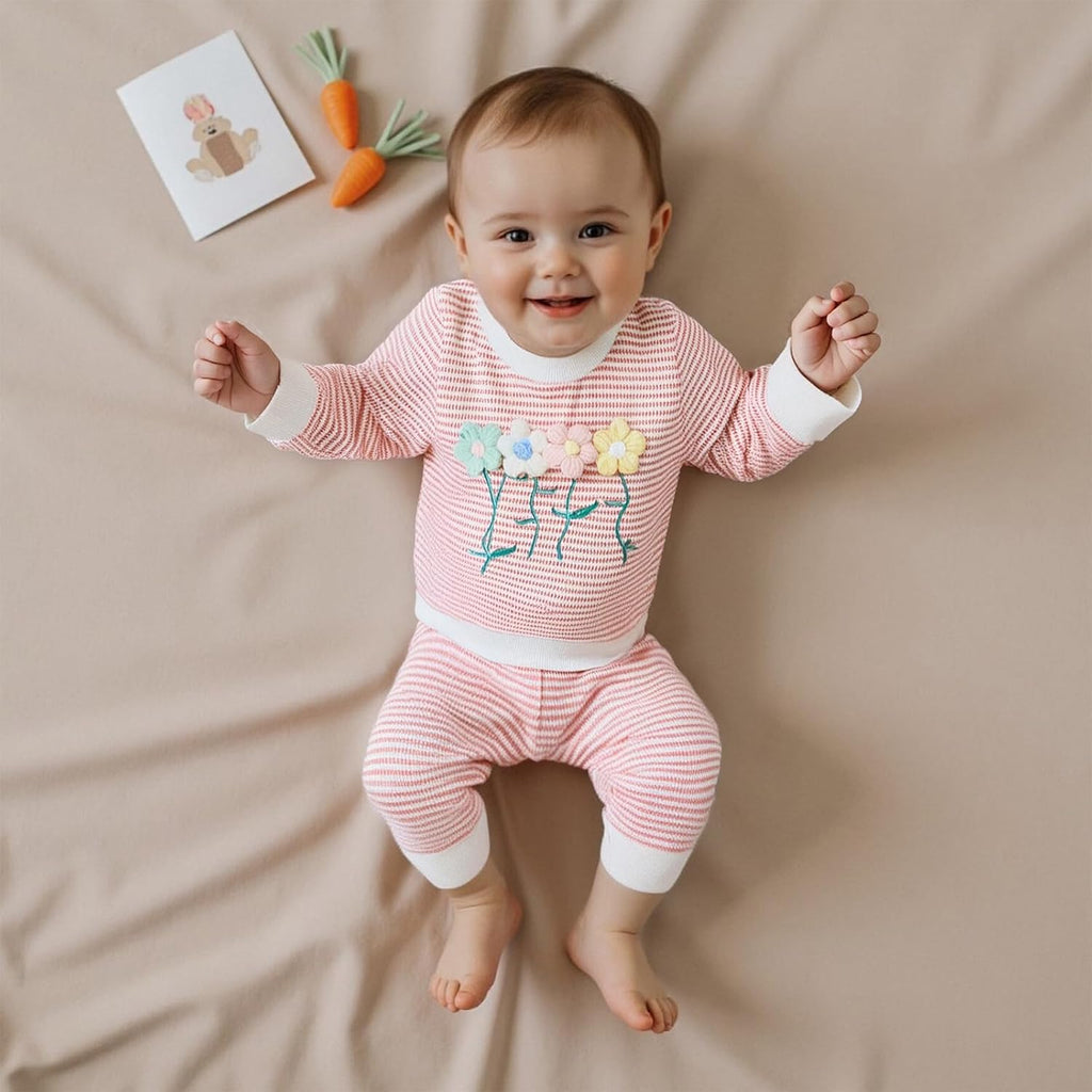 Toddler Girl Fall Outfit Flower Long Sleeve Pullover Pants Set