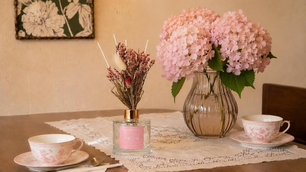 5.7 fl oz Pink Peony Reed Diffuser Set, Glass Bottle with Preserved Flowers, Natural Decoration,170ml, Friendship